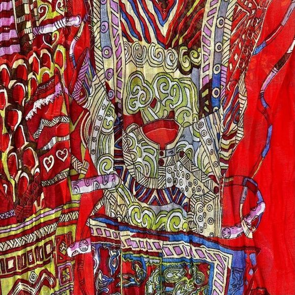 Red  colorful pattern scarf - Picture 2 of 6